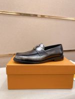 LV Black calfskin Leather Shoes-LV Man Business Leather Shoes